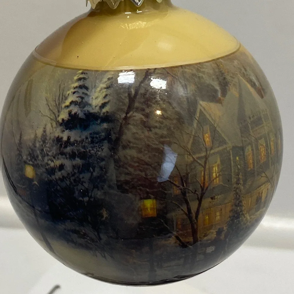 Thomas Kinkade Limited Edition‎ 2011 Holiday Ornament Winter Cottage Scene Glass